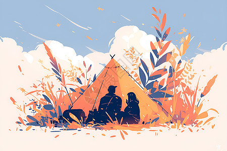 帐篷中的情侣背景图片