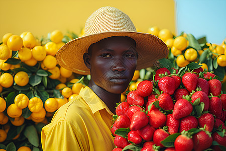 采摘橙子草帽农民采摘水果背景