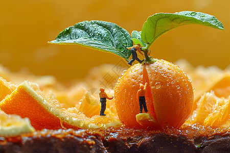 小柑橘微缩水果世界设计图片
