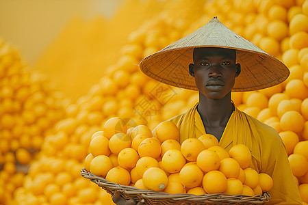 采摘橙子的男人背景