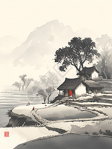 田野间的村舍背景图片