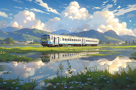蔚蓝天空下的列车图片