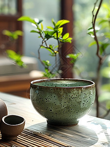 一个玉瓷茶碗背景图片