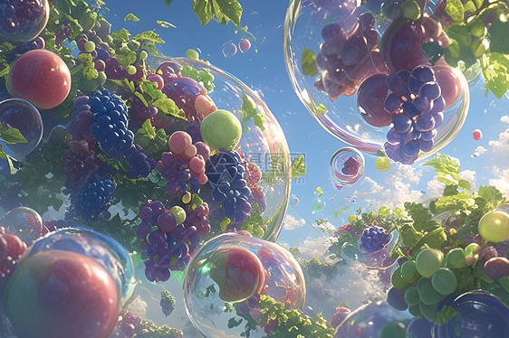 气泡里的水果图片