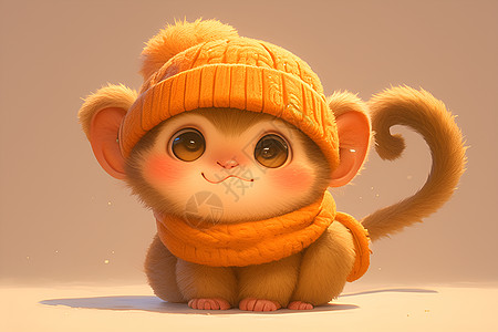 猴子戴着橘色帽子喝围巾图片