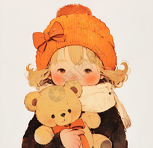 抱小熊女孩女孩抱着小熊插画