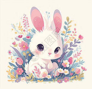 花环中可爱的卡通兔子图片
