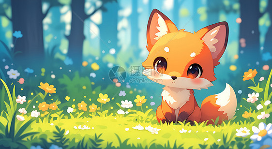 草地上的可爱小狐狸图片