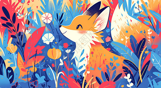 花丛里的小狐狸图片