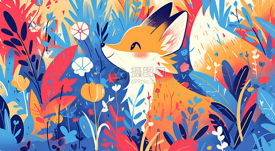 花丛里的小狐狸图片
