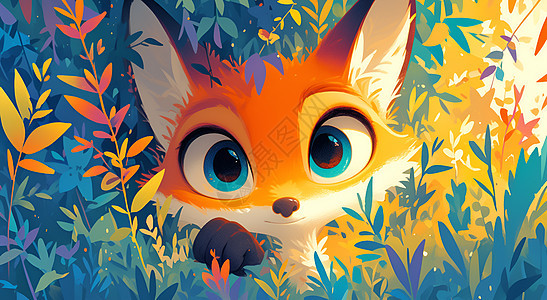 树丛里的小狐狸图片