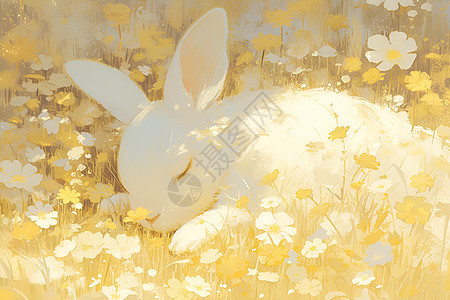 金色花海中的兔子图片