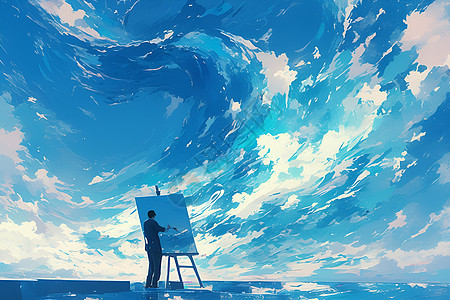 艺术家在海滩边绘画图片