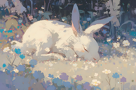 田园风光下沉睡的兔子图片