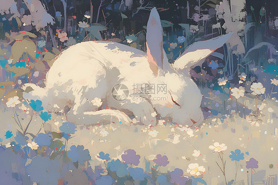 田园风光下沉睡的兔子图片
