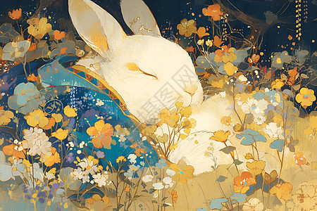 梦幻兔子与花海图片
