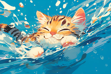 猫咪愉快游泳图片