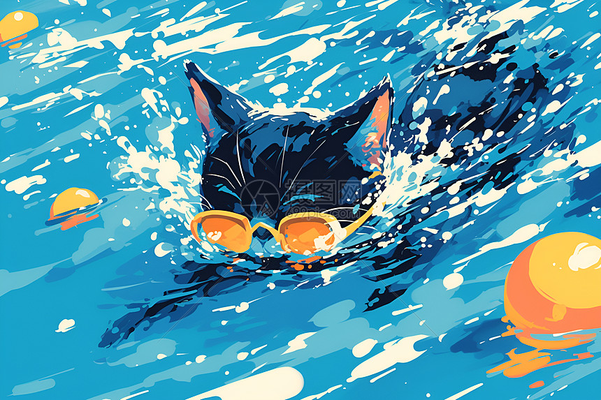 猫咪游泳图片