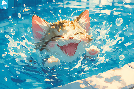 猫咪畅游泳池图片