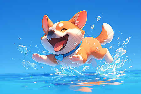 小狗在水里嬉戏高清图片