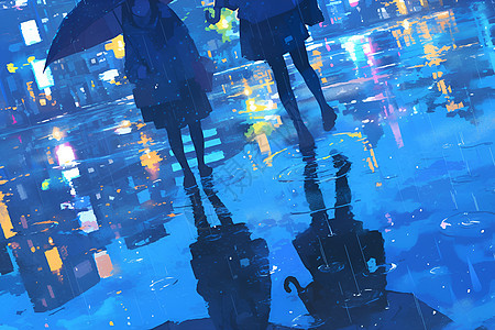 雨夜中的城市幻境背景图片