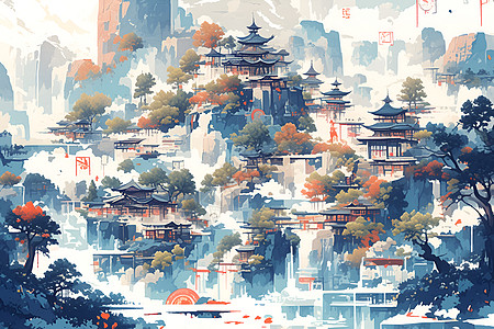 山水画中的中国文化之美背景图片