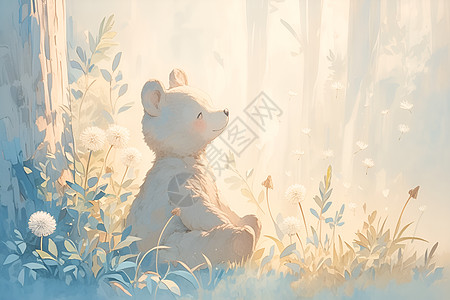 繁花丛中的白熊背景图片