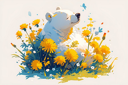 芬芳花丛里的熊图片