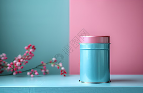 蓝罐子与粉色图片