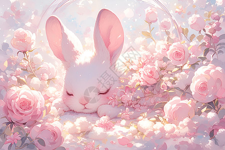 梦幻插画兔子图片