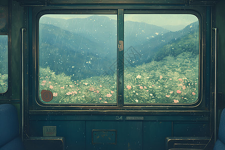 雨中山间的列车图片