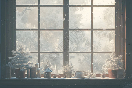 窗外冬日雪景图片