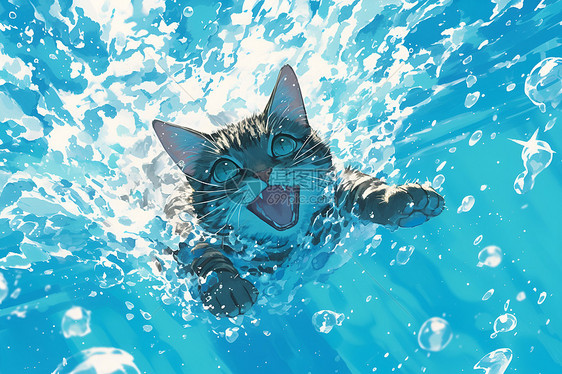 游泳池中玩耍的小猫图片