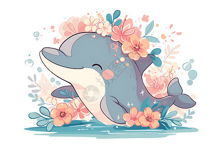 花卉中的可爱海豚图片