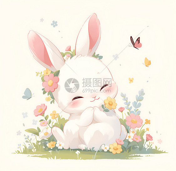 植物中的可爱小白兔图片