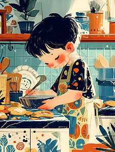 厨房里的男孩图片