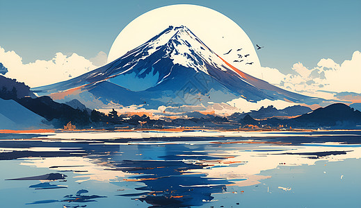 富士山下的湖泊图片