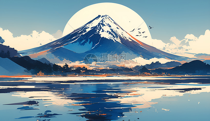 富士山下的湖泊图片