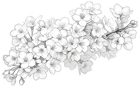 樱花枝的简约线描图片