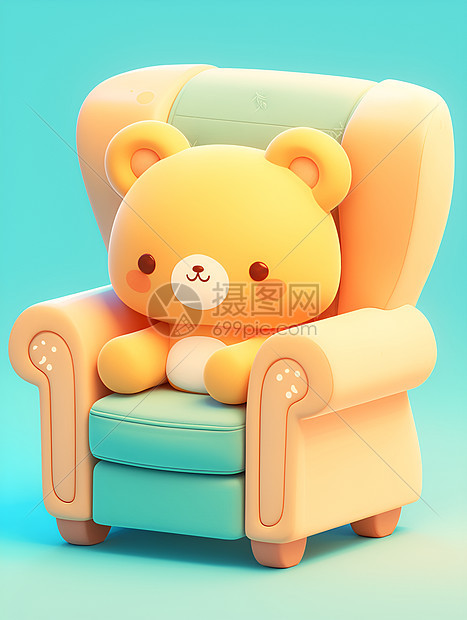 小熊坐在沙发椅上图片