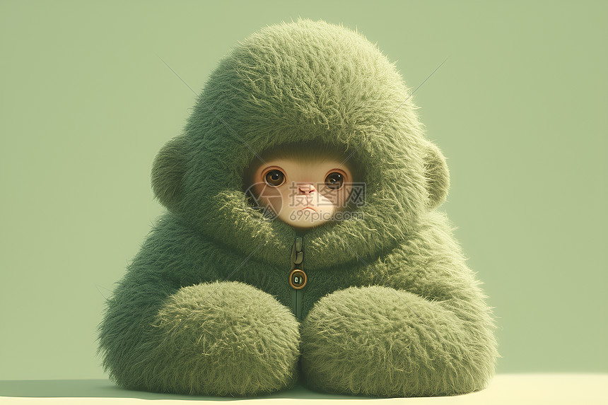 毛绒猴子与绿色背景图片