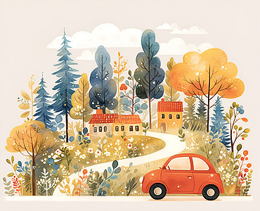童话世界的汽车和房子图片