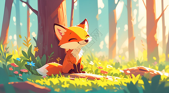 森林中可爱的小狐狸图片