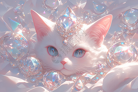 宝石摄影宝石般闪耀的猫咪插画