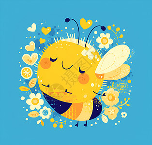 快乐的蜜蜂在花丛中飞舞背景图片