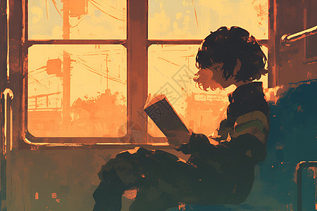 火车中看书的女子图片