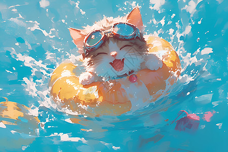 游泳圈上的猫咪图片