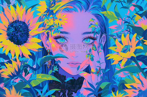 植物中的女人插图图片