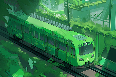 绿色的交通列车图片