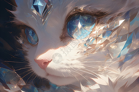 白色猫咪镶嵌闪耀钻石图片